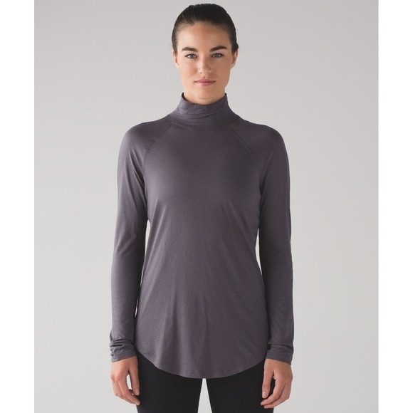 lululemon athletica Tops - Lululemon Locarno Turtleneck Top Size 8 Dark Carbon Pima Cotton Long Sleeve